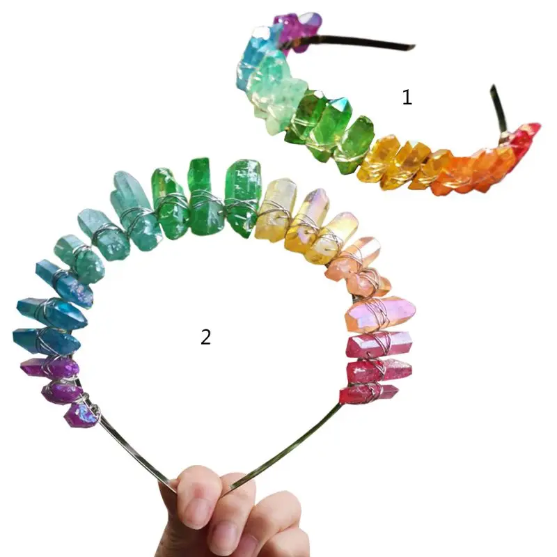 

Западная Европейская принцесса Ретро тиара Радуга ручной работы сырой Кристальный обруч для волос Новый