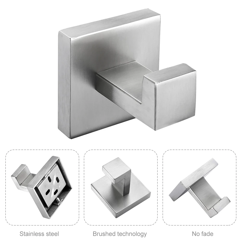 

2pcs Save Space Door Wall Mounted Stainless Steel Easy Install Bathroom Kitchen Square Hanging Hook Cabinet Closet Towel Smooth