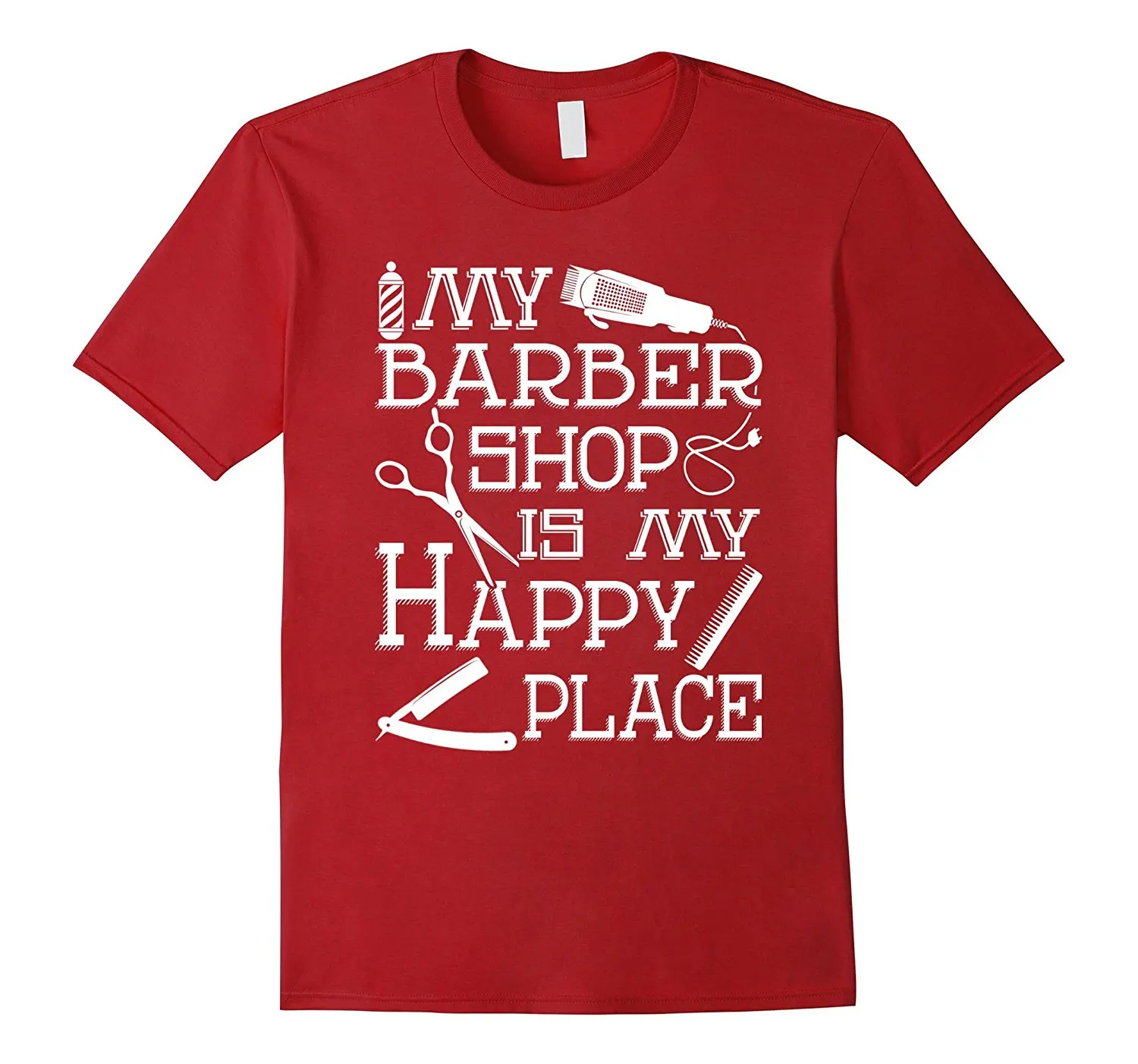 

2018 New Summer Cool Tee shirt My barber shop is my happy place Cotton T-shirt