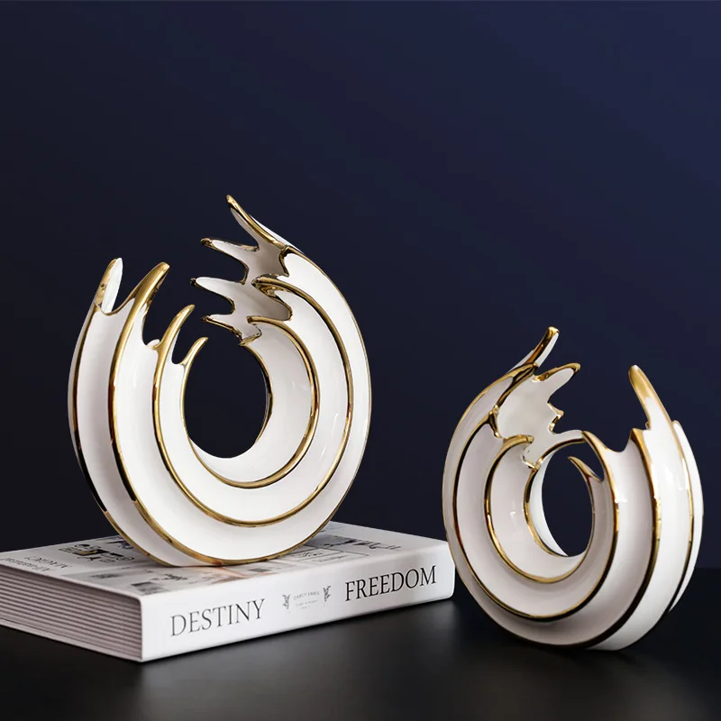 

Home Decor Ceramic Abstract Sea Wave Figurines for Interior Living Room Decoration Office Desk Accessories Modern Art Luxury Gif