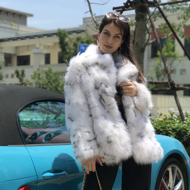 EIFURKOP Sexy Fashion Leopard Pattern Real Fox Fur Coat with big Collar Women Natural Fox Fur Jacket Long Sleeves WarmFur Coats