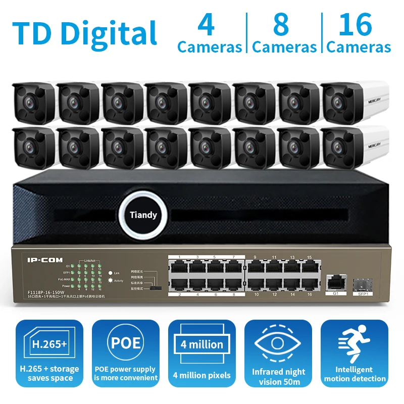 Система видеонаблюдения GLVISION H.265 наружная IP-камера 16 каналов 4 МП HD POE NVR P2P жесткий