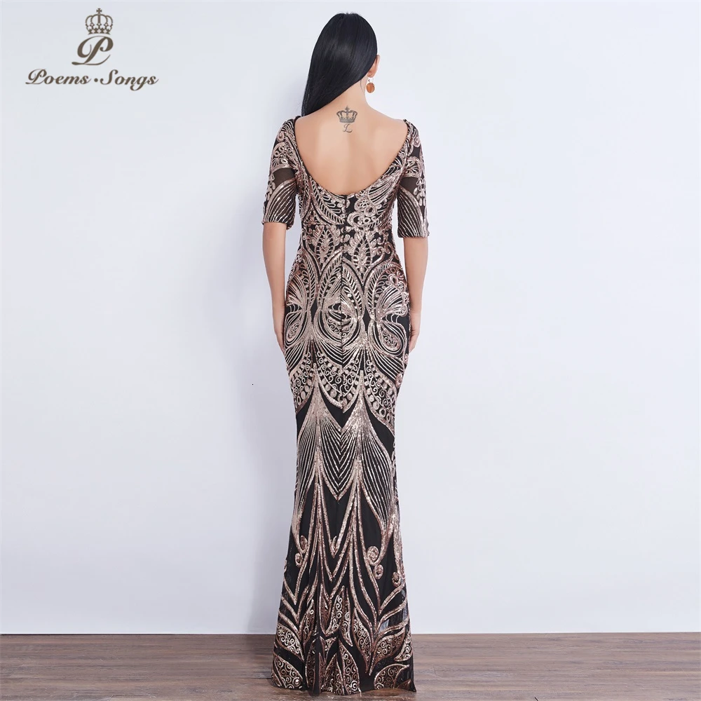 Half sleeve Butterfly style Sequin Evening dress vestido de festa formal mermaid vestido de noche robe de soiree prom dress