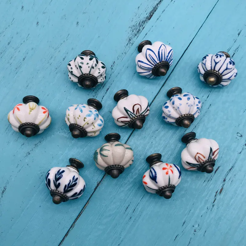 1 шт. 34 мм Тыква Форма Керамика ручки шкаф тянет ящик шкафа фурнитура для кухонной