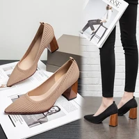 ladies high heels mesh cloth surface breathable comfortable square root pointed toe work shoes 2021 new banquet shoes