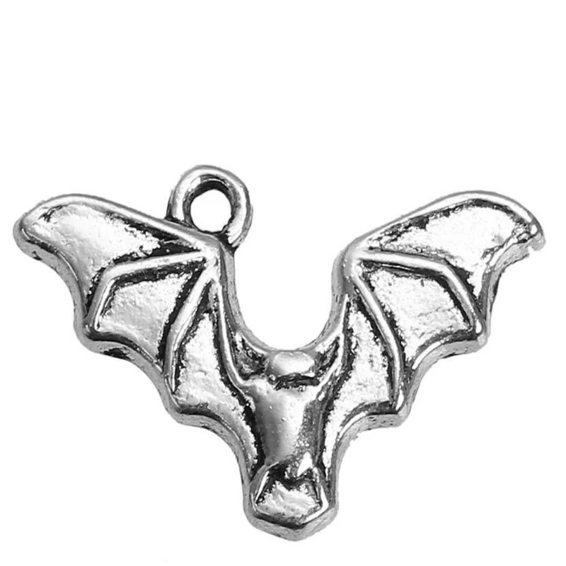 Винтажное изделие из серебра подвески в виде летучей мыши скелета зубца ведьмы
