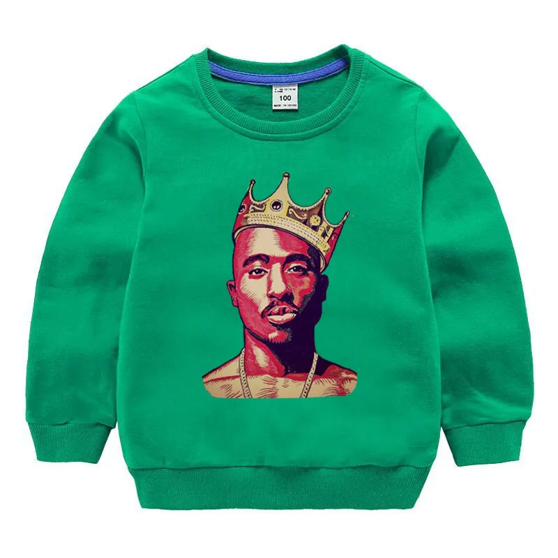 Детские хлопковые толстовки с капюшоном в стиле хип-хоп с принтом 2pac, хлопковый пуловер для девочек, топы для маленьких мальчиков, осенняя одежда - Цвет: T127J-green