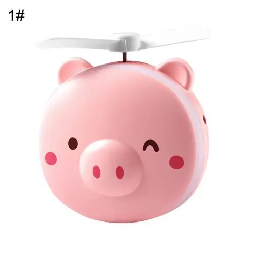1 Mini Portable Cartoon Pig USB Rechargeable LED Fill Light Makeup Mirror Fan Portable Handheld Mini Fan - Цвет: 1