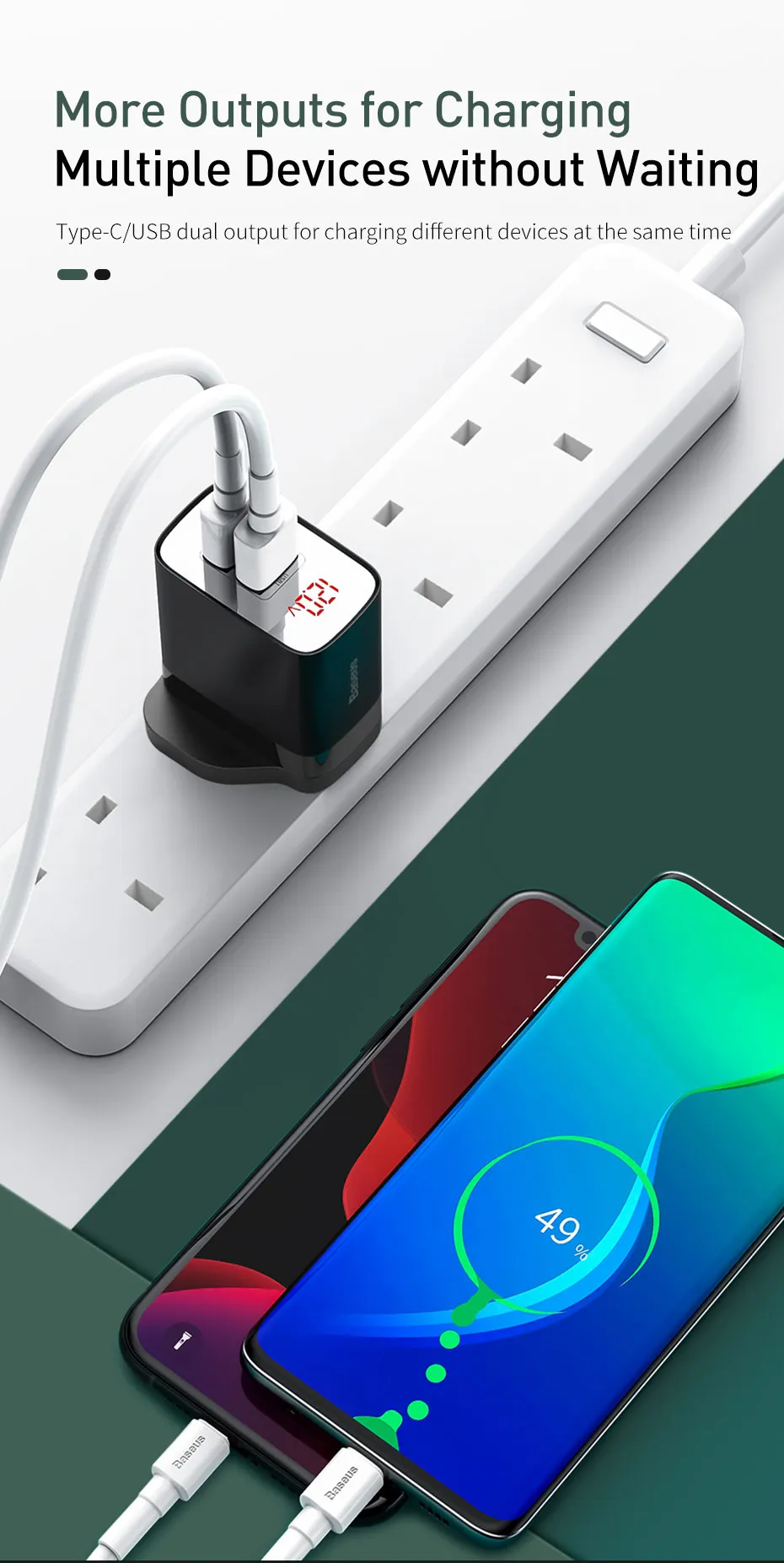 Baseus светодиодный дисплей USB зарядное устройство для мобильного телефона адаптер питания для iPhone samsung xiaomi настенная Быстрая зарядка розетка Великобритания вилка универсальная