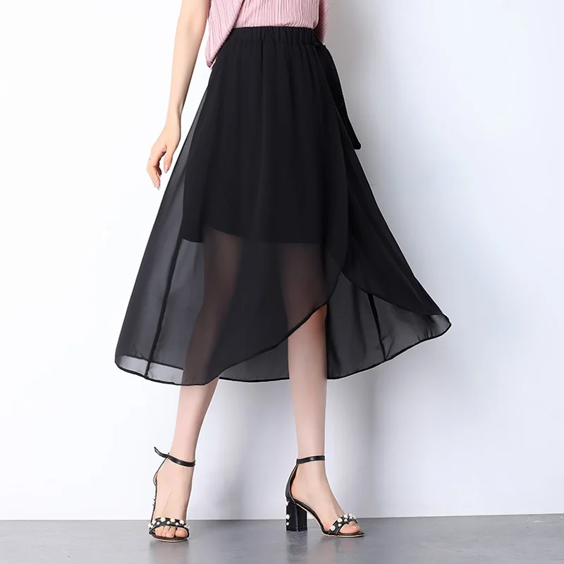 

Plus Size 6XL Skirt Women Fashion Skirts 2020 Ladies Long Black Chiffon Skirt Korean Jupe Femme Elegant Saia Falda SP7200