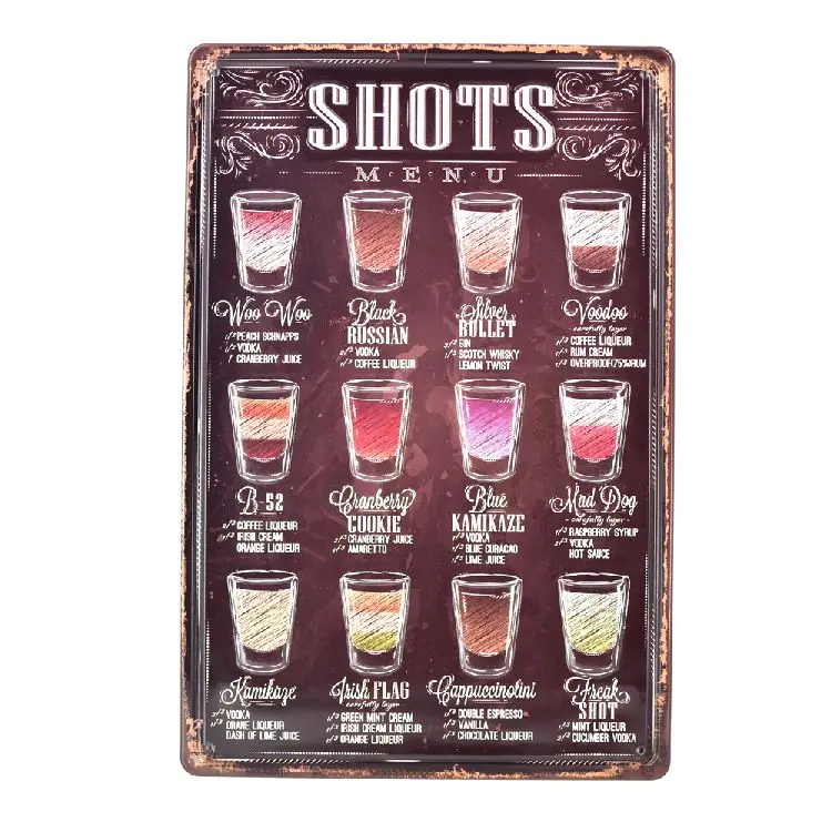 E056 Shots велосипед мартини Mojito 3D винтажный металл с тиснением оловянные знаки бар паб кафе Декор тарелки настенные наклейки для уборной железной живописи - Цвет: E056