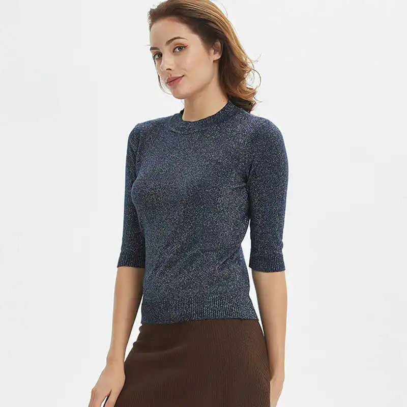 Женский Блестящий джемпер с круглым вырезом черный серый бежевый белый | Женская