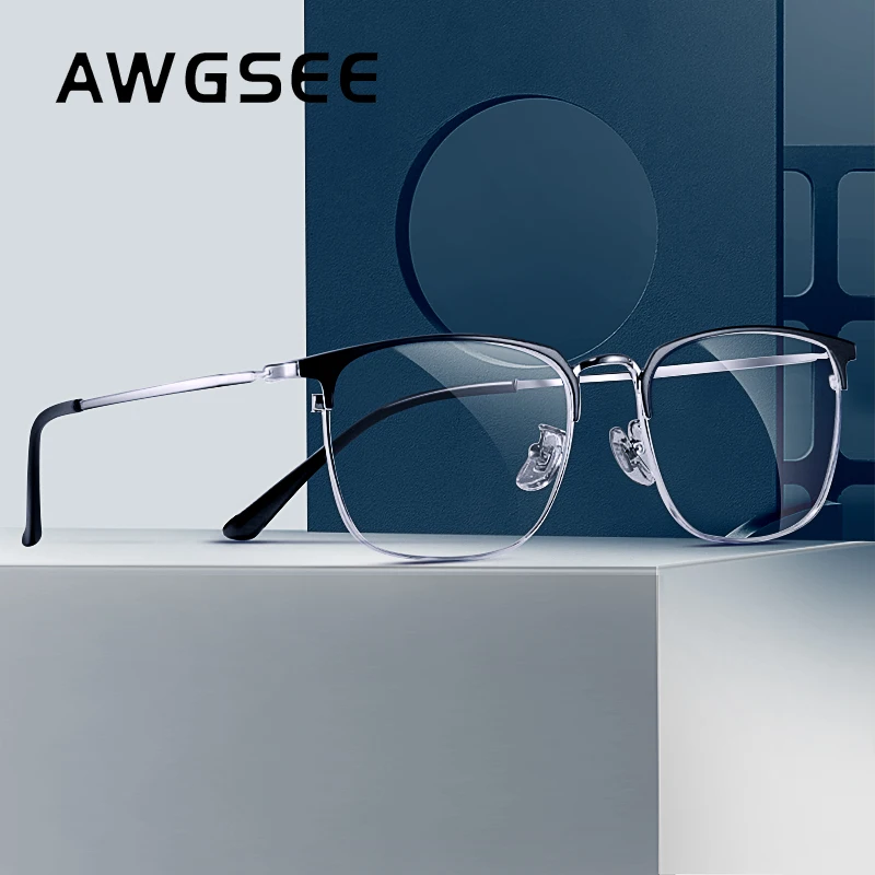 

AWGSEE Blue Light Blocking Computer Glasses for Men Women Prescription Eyeglasses Square Retro Vintage Glasses Metal eyeglasses