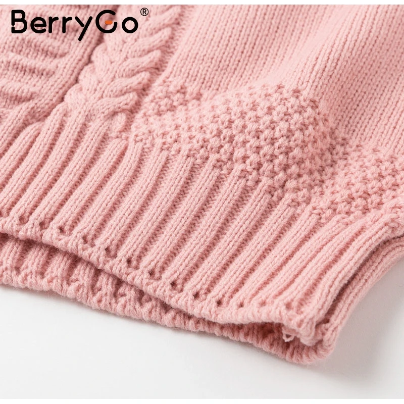 BerryGo Casual loose women knitted sweaters Long sleeve pink female pullover Retro winter office ladies jumper |