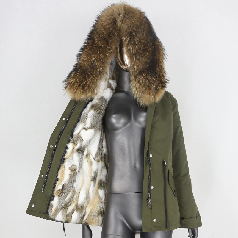 

CXFS 2021 Short Waterproof Parka Real Rabbit Fur Coat Natural Fox Raccoon Fur Collar Hood Winter Jacket Women Removable Warm