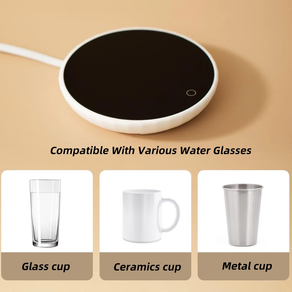 ROSOU Mini Heating Coasters Wired Mat Automatic insulation 55℃ Heat Anti Leakage Tempered Glass Panel Coffee Tea Drink Warmer |