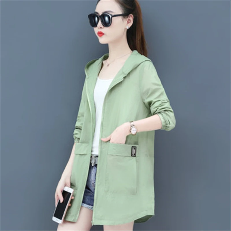 

2021 Summer Fashion New Mid-Length Plus Size Women Clothing Loose Hooded Lightweight Sunscreen Jacket Trend H488