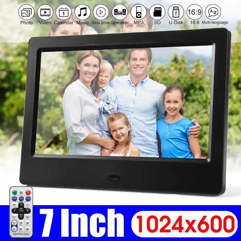 

Multifunction 7'' Screen HD 1024*600 Digital Photo Frame Electronic Album Picture Music Movie Mult-Media Player+Remote Control