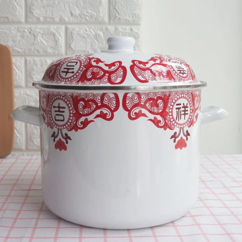 구매 우유 냄비 에나멜 냄비 9.5L 두꺼운 찜기 냄비 쌀 배럴 피클 실린더 스티머 팬 주방 조리기구 Ollas De Cocina