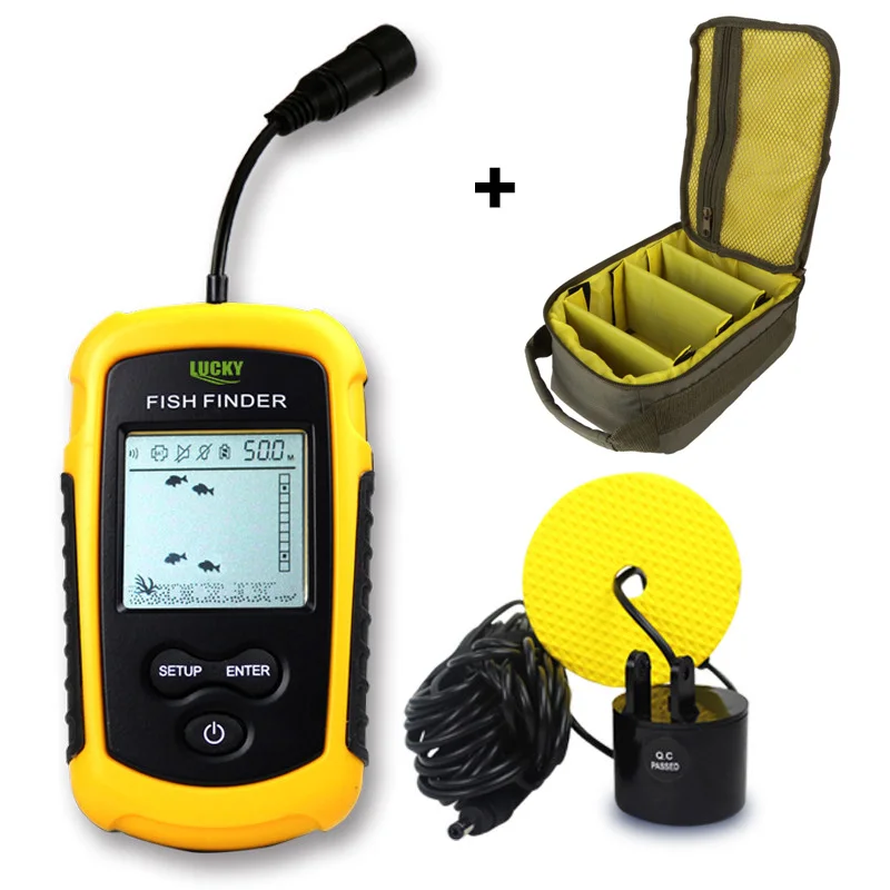 Fish finder and Bag 100 м портативный гидролокатор lcd искатели рыбы рыболовные инструменты эхолот рыболокатор с блесна для подледной рыбалки и круглая Рыбацкая Сумка - Цвет: Fish finder and Bag