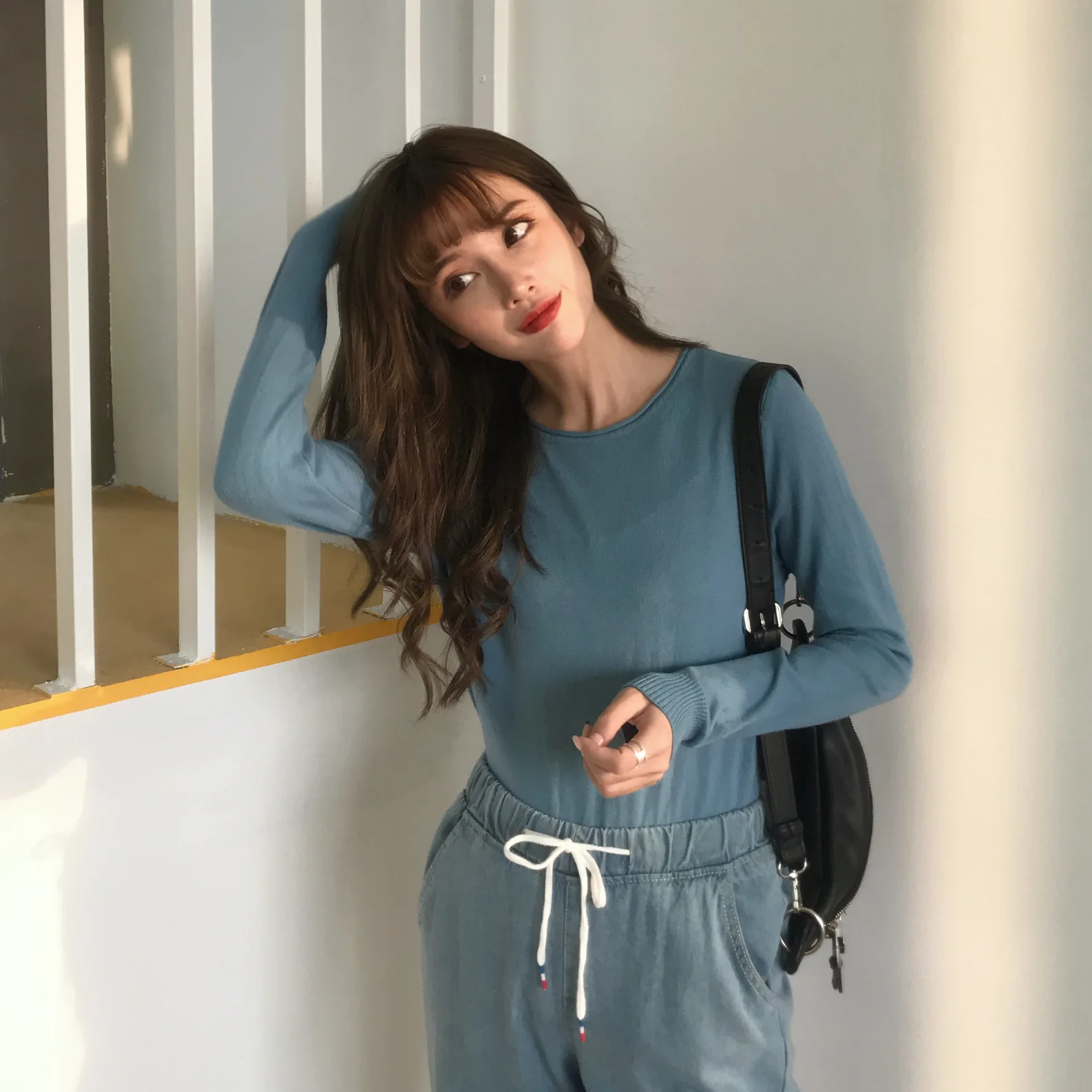 

Core-spun yarn new Korea 2020 Joker solid color sweater bottoming shirt top Slim Autumn/winter long sleeve sweater women