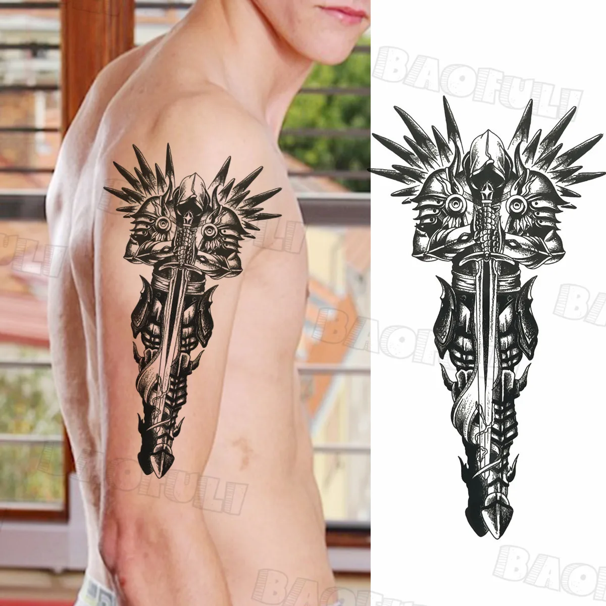 Временные 3d-татуировки для мужчин рисунок воина волка компас тигр Лев череп