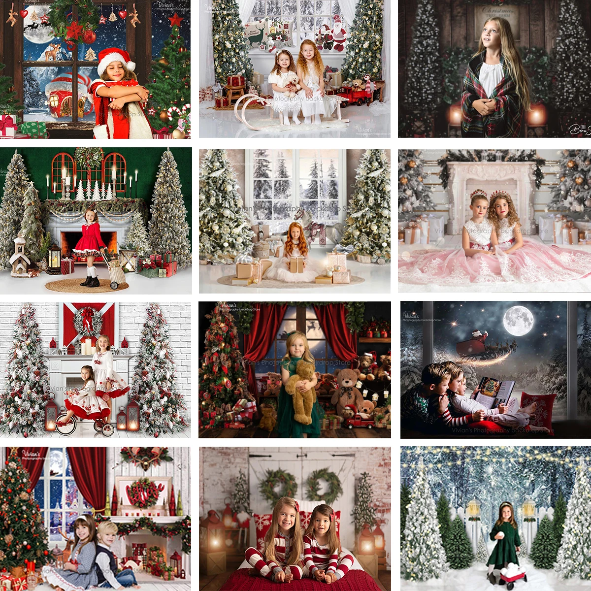 

Christmas Backdrop Child Birthday Props Kids Winter Photography Background Santa Fireplace Trees Decoration Baby Photostudio