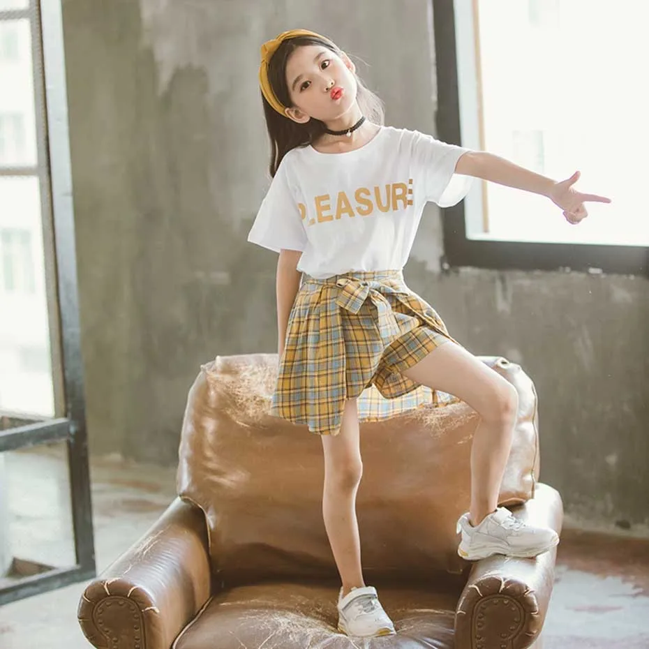 Одежда для девочек футболка с буквенным принтом и юбка комплект из 2 предметов