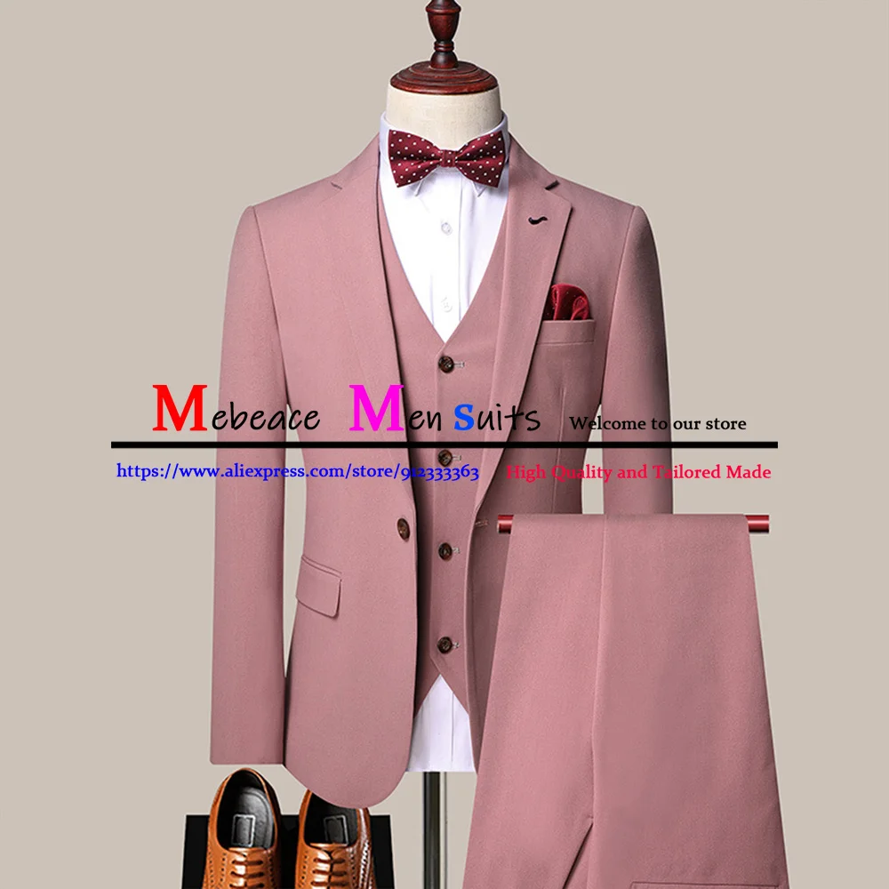 

Элегантные темно-розовые мужские костюмы, облегающий свадебный смокинг для жениха с заостренным лацканом, блейзер для лучшего мужчины, 3 предмета (пиджак + жилет + брюки)