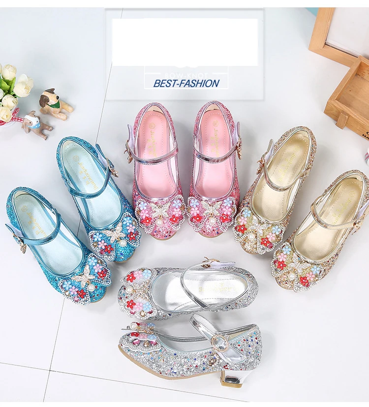 Кожаная обувь принцессы для девочек Обувь на высоком каблуке с бантом Вечерние