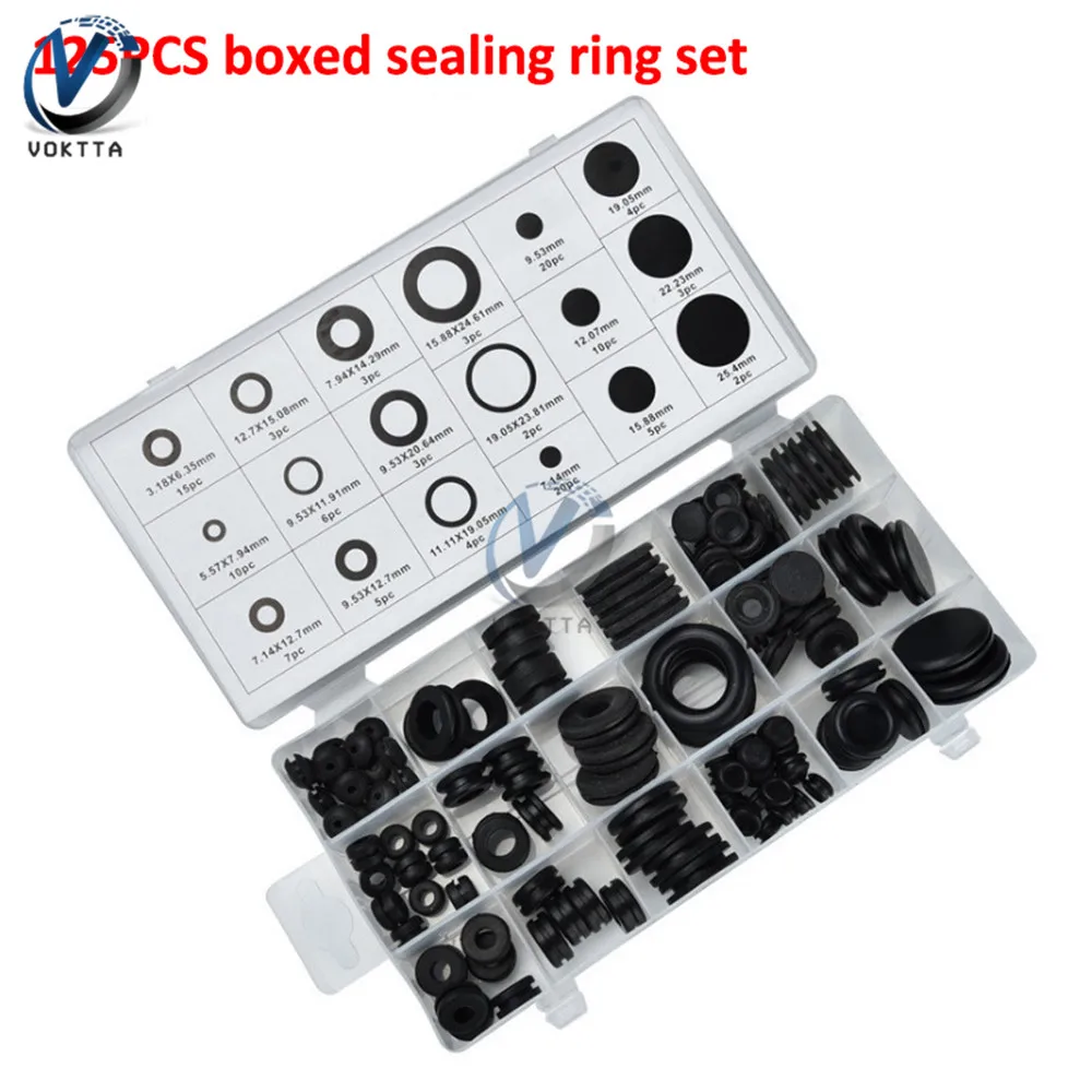 

125pcs Rubber O Ring Washer Waterproof Protect Metric 18 Sizes Set Sealing Rubber Cables Grommet Kit O-ring Seal Gasket Kit Diy