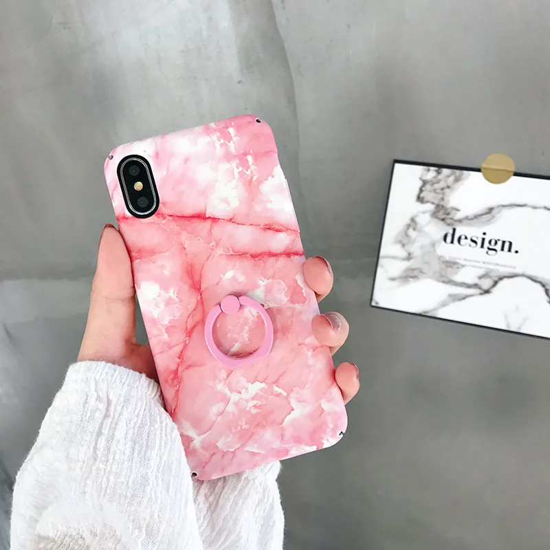 Marble Anti Shock Proof PC Hard Plastic Case Mobile Phone Cover Finger Ring for iPhone 6 7 8 P X XS mattle phone shell |