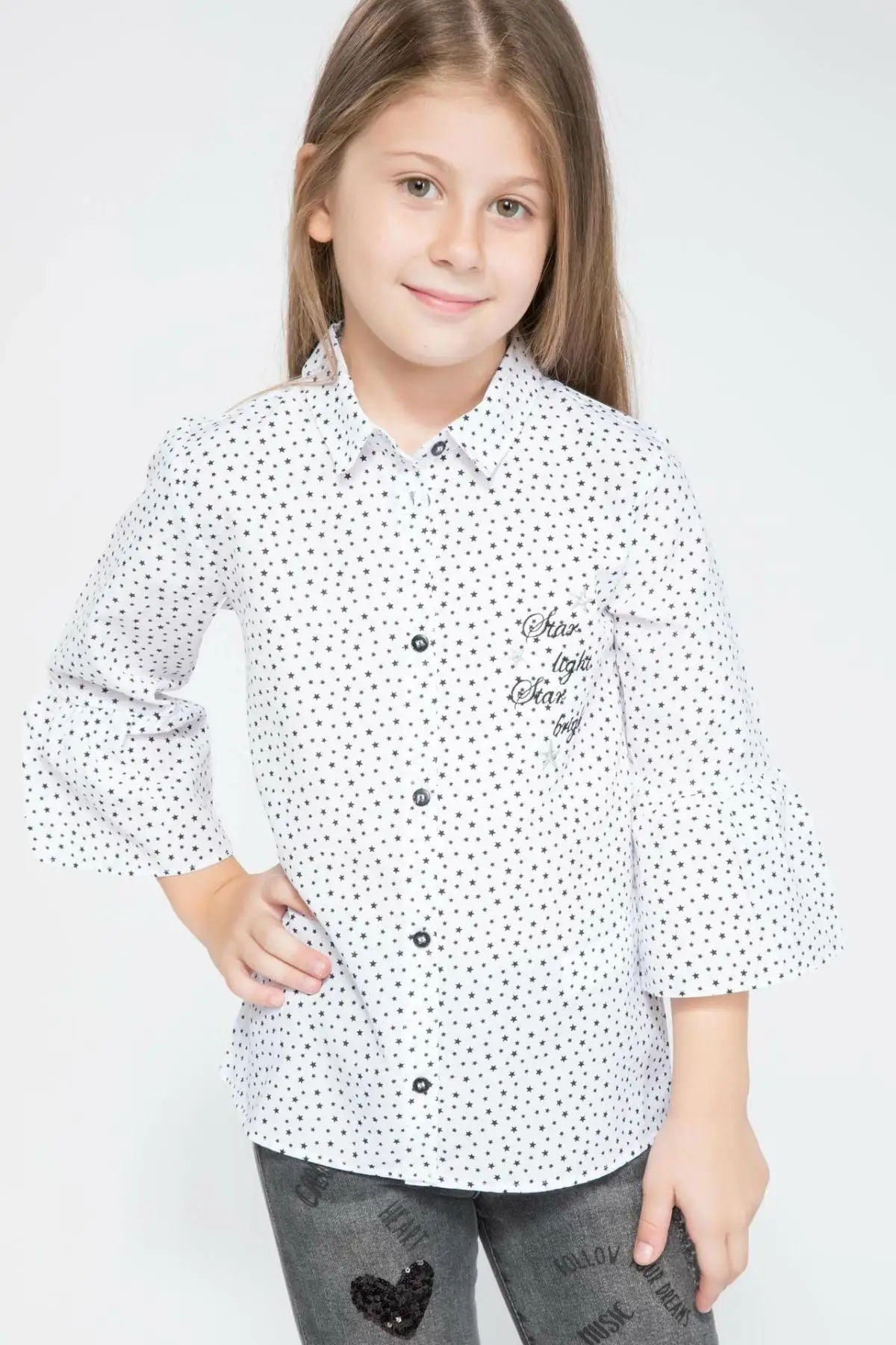 Дефакто Модная рубашка с длинными рукавами для девочек топы высокого качества в