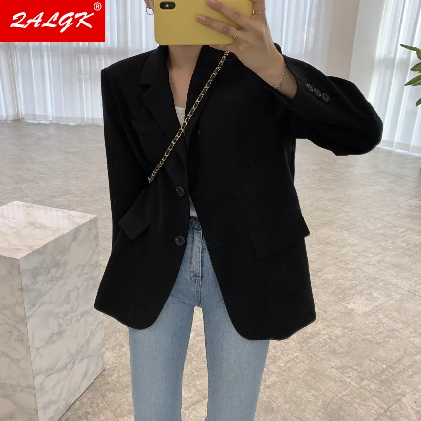 

Высококачественный Женский костюм, куртка на осень/зиму, новинка 21, однотонный свободный однобортный Топ, темпераментная модная цветная же...