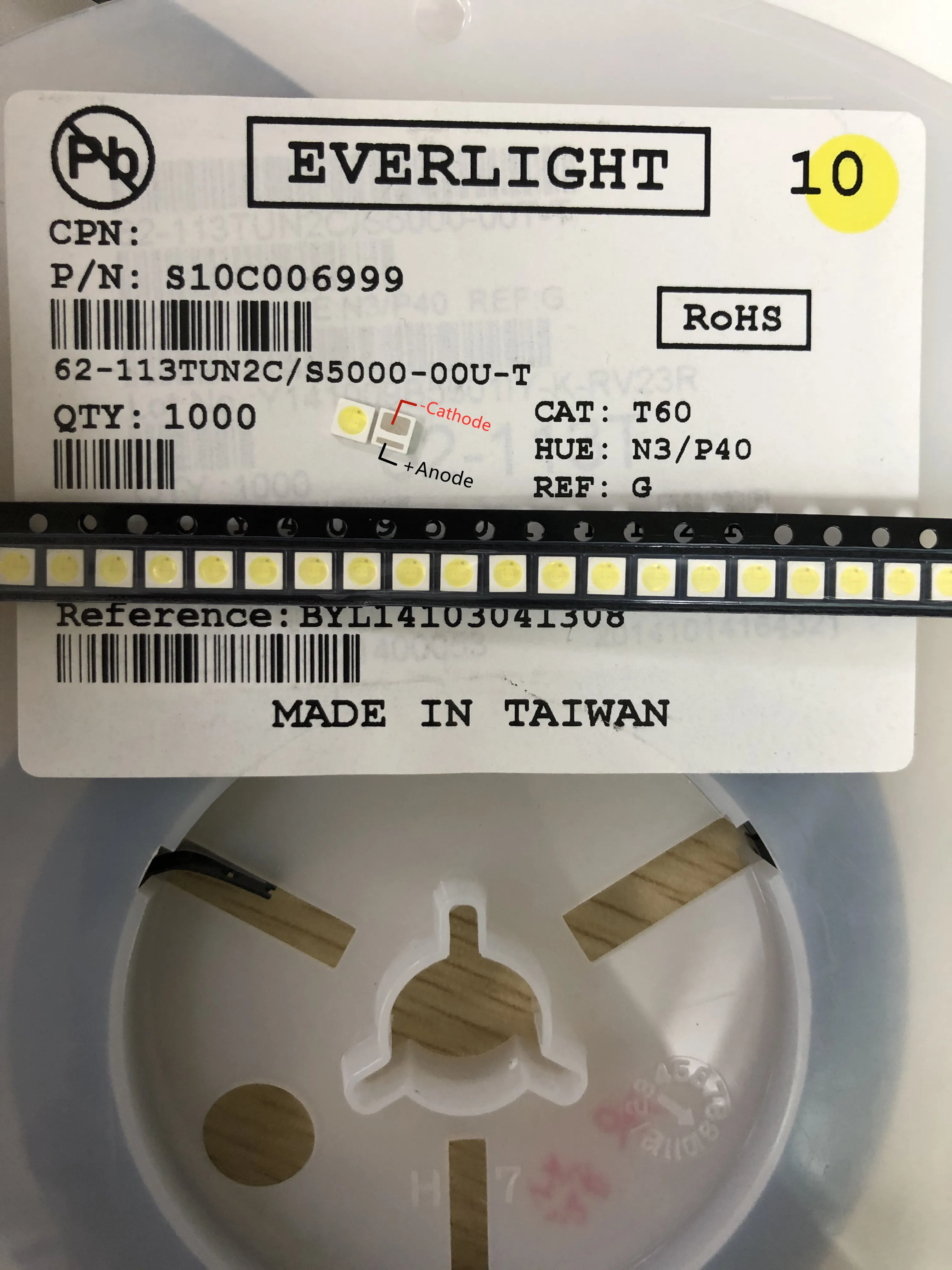 1000 шт. светодиодный светильник EVERLIGHT 1 Вт 3030 3 в холодный белый 80 90LM ТВ применение 62