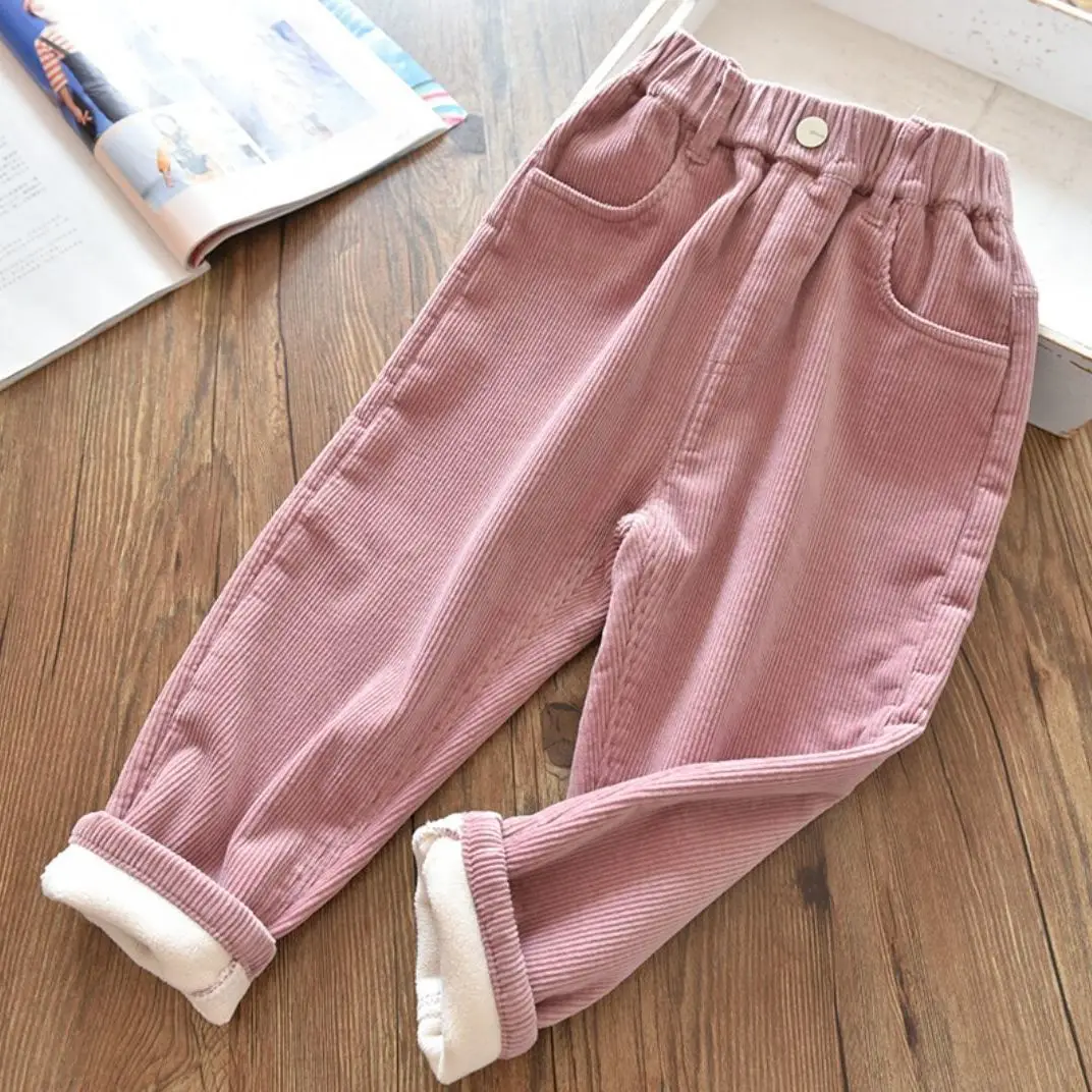 Girls Pants Autumn Winter Outerwear Trousers Plus Velvet Thickening 2021Children's Corduroy Trousers For Teenagers Warm pants