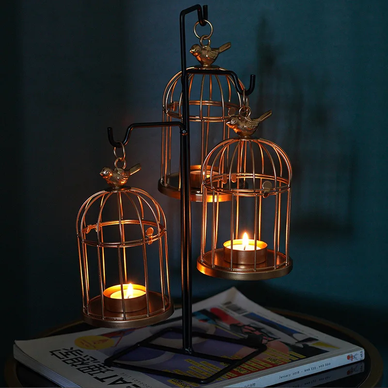 Забавный креативный подсвечник в скандинавском стиле виде клетки для птиц