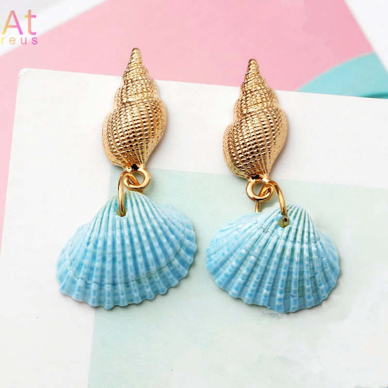 Женские серьги капельки в богемном стиле с золотым раковиной большие круглые