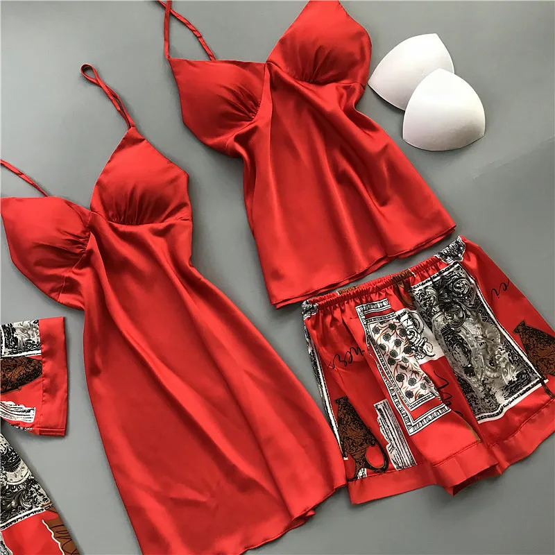 

BZEL Women Night Gown High Quality Silk Satin Robe Sets Elegant Sexy Night Dress Spaghetti Strap Sleepwear Bathrobe Home Suit XL