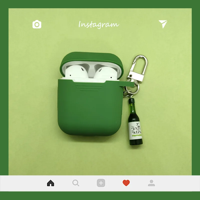 Чехол для AirPods, милые пивные кожухи головных телефонов для Apple Airpods 1 2 Силиконовые bluetooth-наушники, защитный чехол, кольцо для ключей для вина