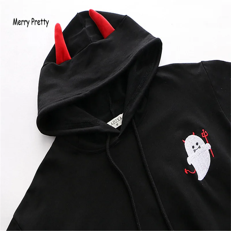 Женские хлопковые толстовки Merry Pretty свитшоты с ушками в стиле Харадзюку черная