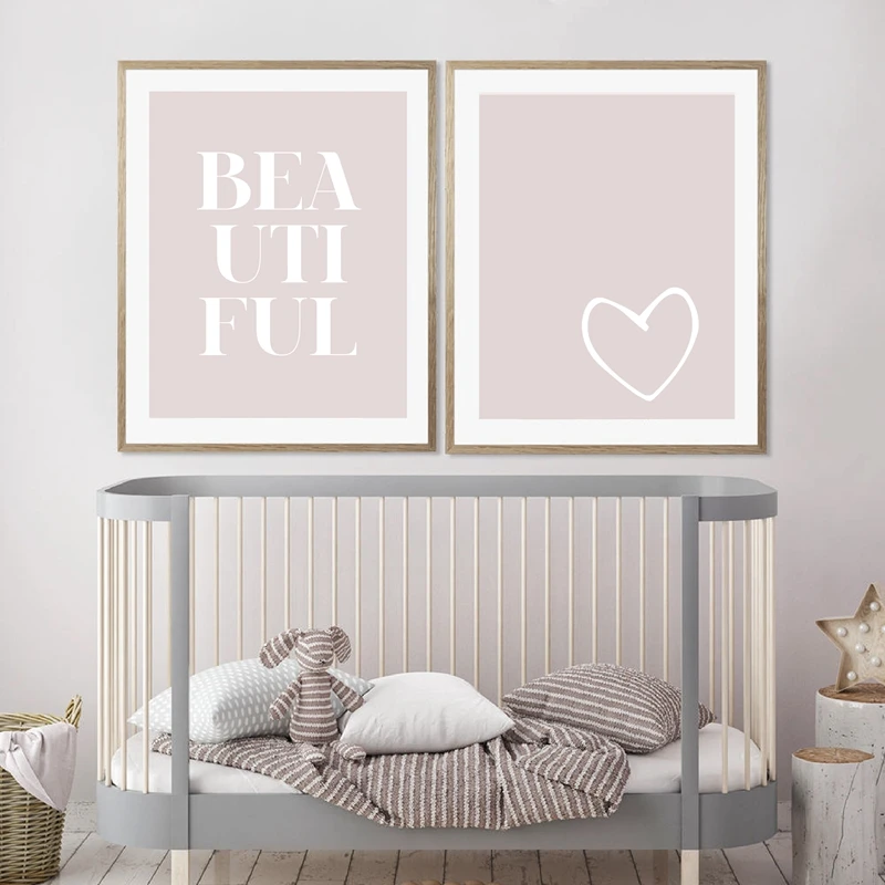 

Blush Beautiful Love Heart Canvas Painting Minimalist Pastel Pink Poster Wall Art Print Pictures Nursery Baby Girl Room Decor