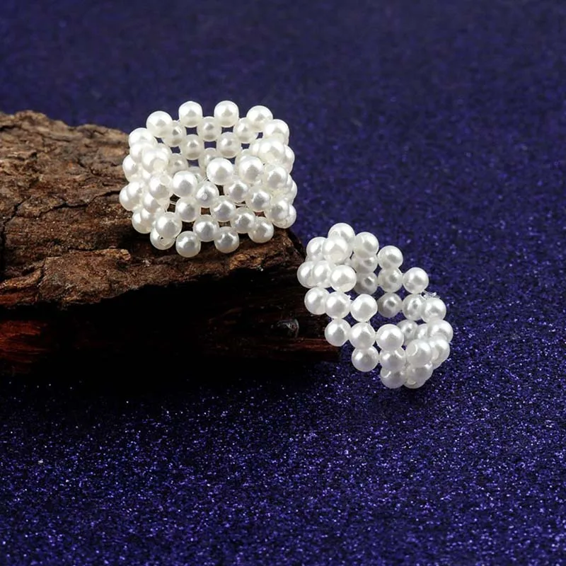 Мода искусственный жемчуг кольца Регулируемый эластичный женский перстень