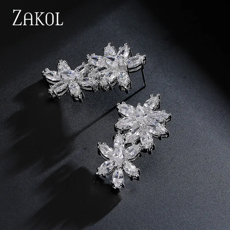 ZAKOL элегантные свадебные комплекты ювелирных изделий для женщин с кубическим