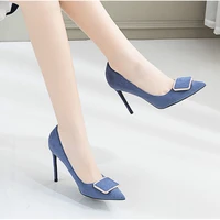 springautumn fashion high heels womens thin heels flock pointed toe dress slip on shallow party super high 8cm up square button