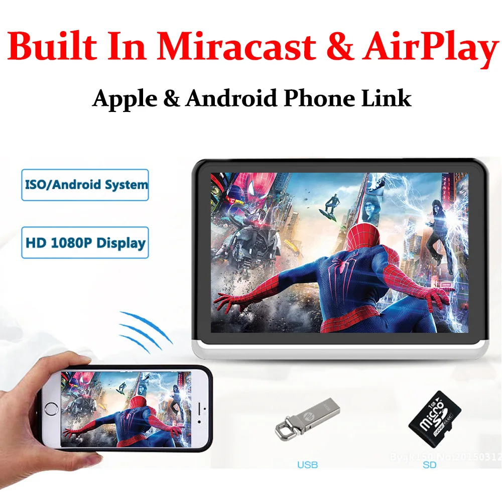 YAZH Android с аккумулятором 4500 мА/ч автомобильный монитор на подголовник 1 шт. 1080 HD WIFI