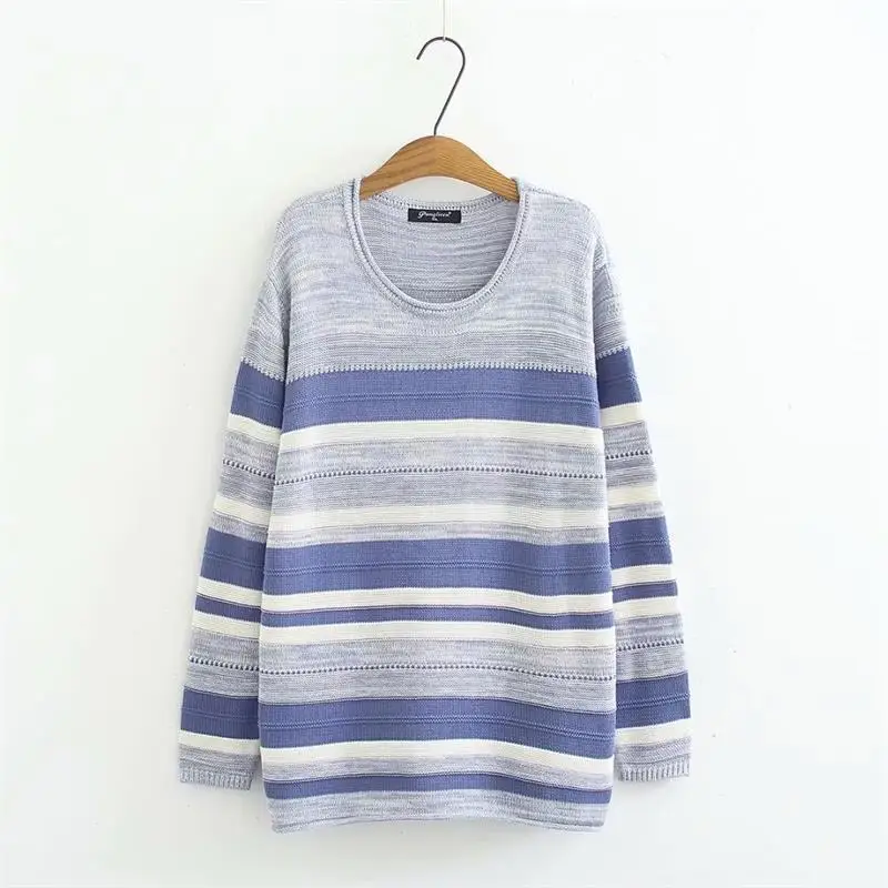 Plus size women Knitted pullover light Violet striped autumn winter ladies sweater wool female 5XL women sweater