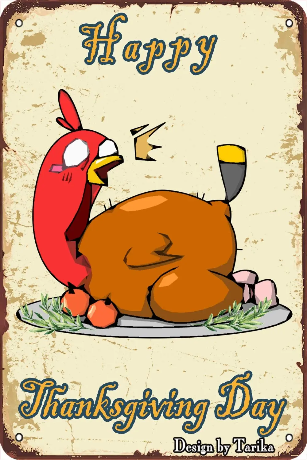 

Family, kitchen, bathroom, farm and garden with old fashioned metal trim, 20x30 cm, happy Thanksgiving, barbecue, Turkey