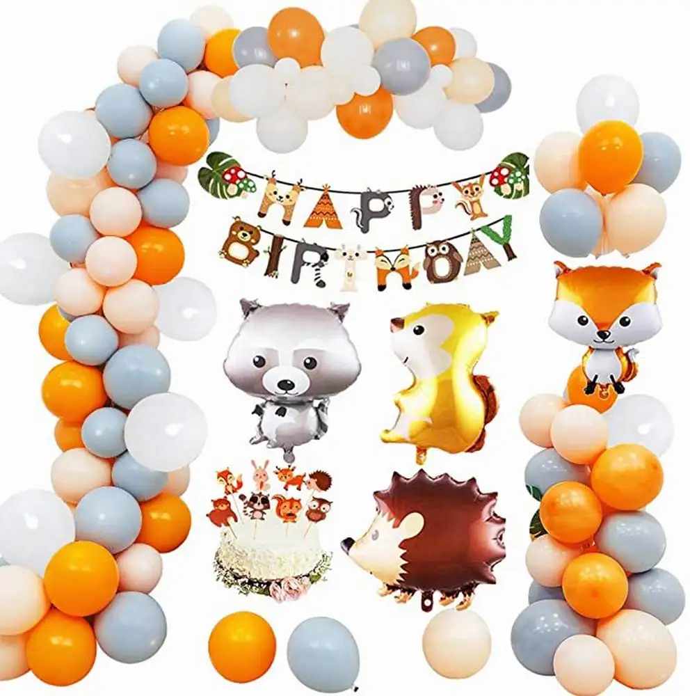 Globos de animales salvajes de la selva del bosque, guirnalda, arco, erizo, ardilla, zorro, mapache, papel de aluminio, decoraciones para fiesta de cumplea&ntilde;os de ni&ntilde;os-0