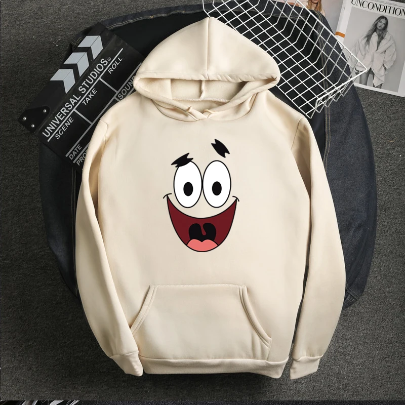 

New Harajuku Style Casual Sweatshirt Cartoons Kawaii Smile Expression Print Pattern Japan Korean Loose Fleece Women Hoodies